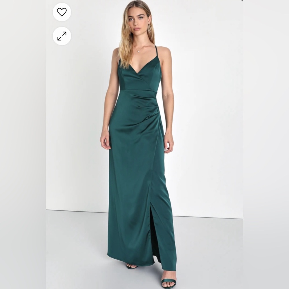 Lulus Dark Green Satin Floor Length Bridesmaid Dress